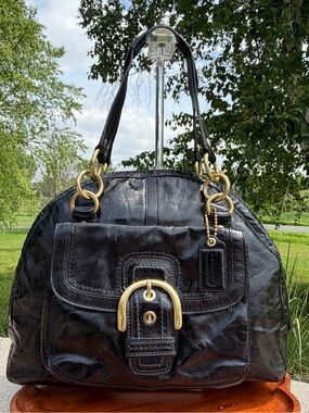 Coach Soho Courtney Domed Satchel Black Crinkled Patent Leather